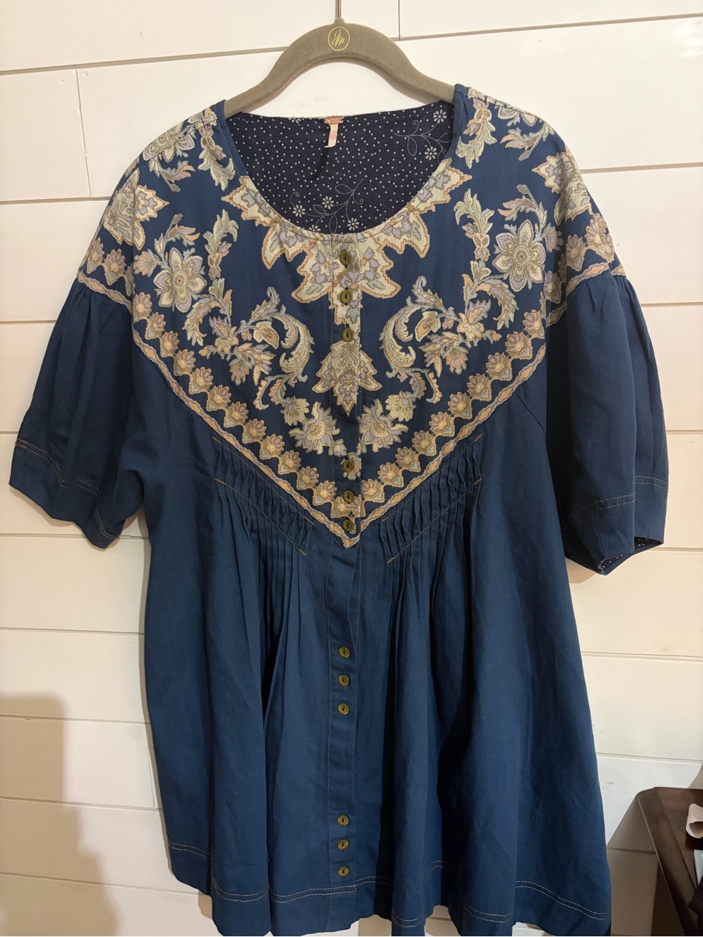 Free People Navy Blue Embroidered Dress